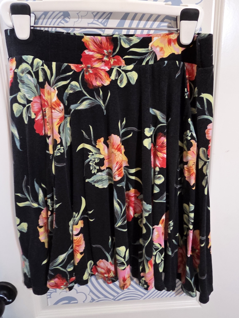 Torrid Black Skater Skirt with Red and Coral Floral Print